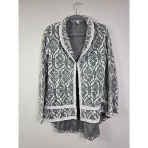 Heathmoor Gray and Cream Lace-Trim Patterned Knit Cardigan Size L